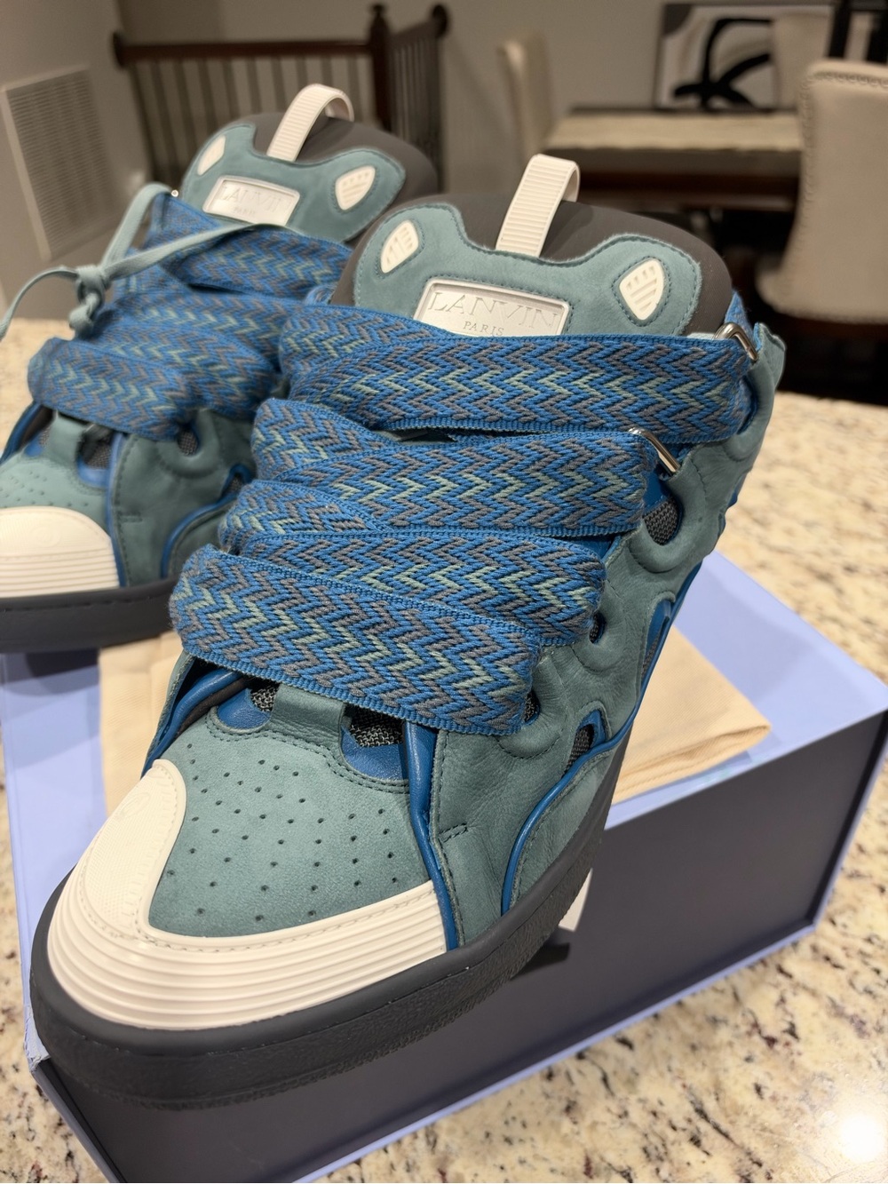 Lanvin Teal and Blue Suede High-Top Sneakers
